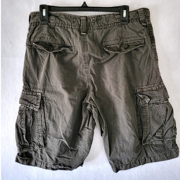 American Eagle Men 32 Cargo Shorts Y2K Khaki Green Utility Longer Length Ripstop - Picture 6 of 10